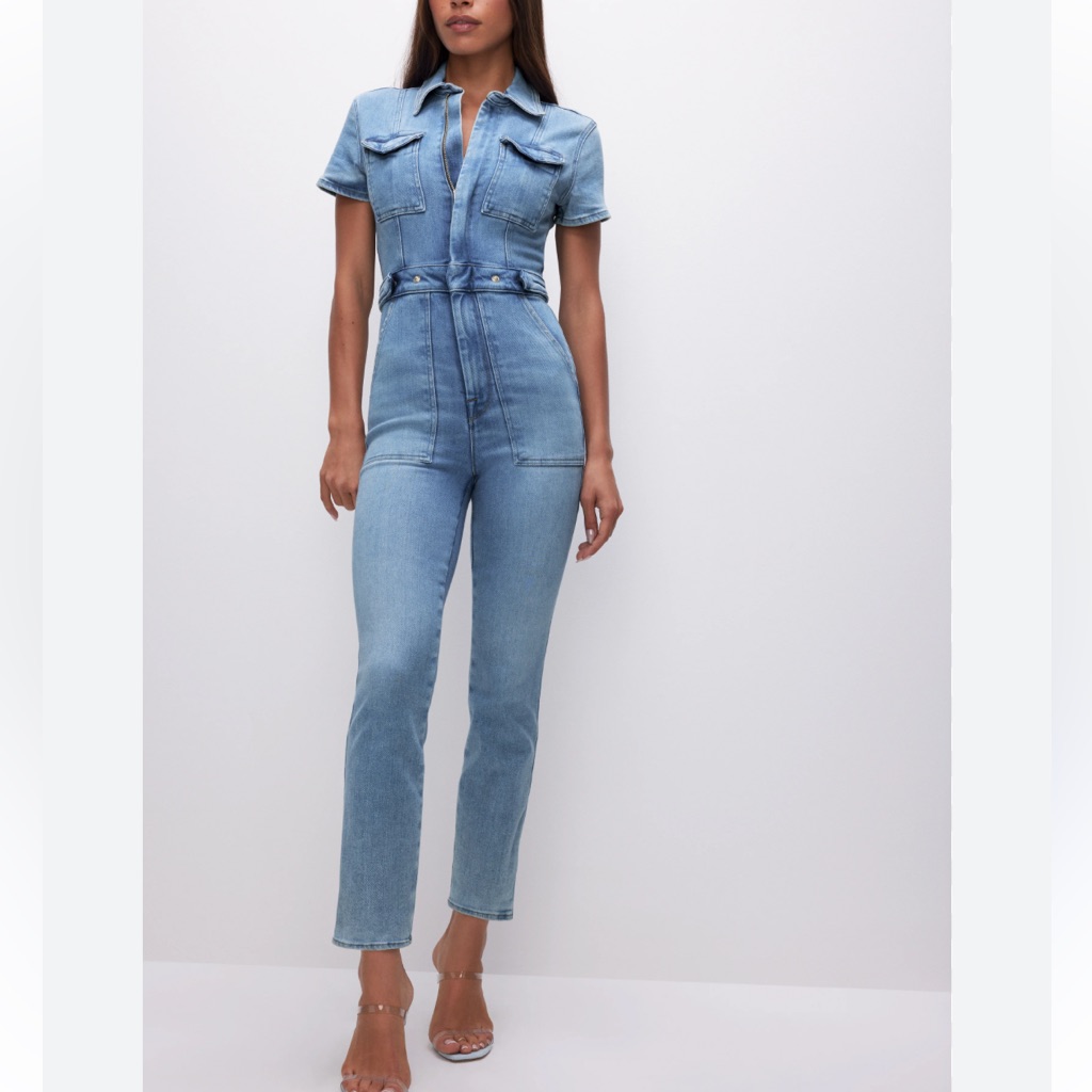 Good American Fit For Success Denim Jumpsuit New